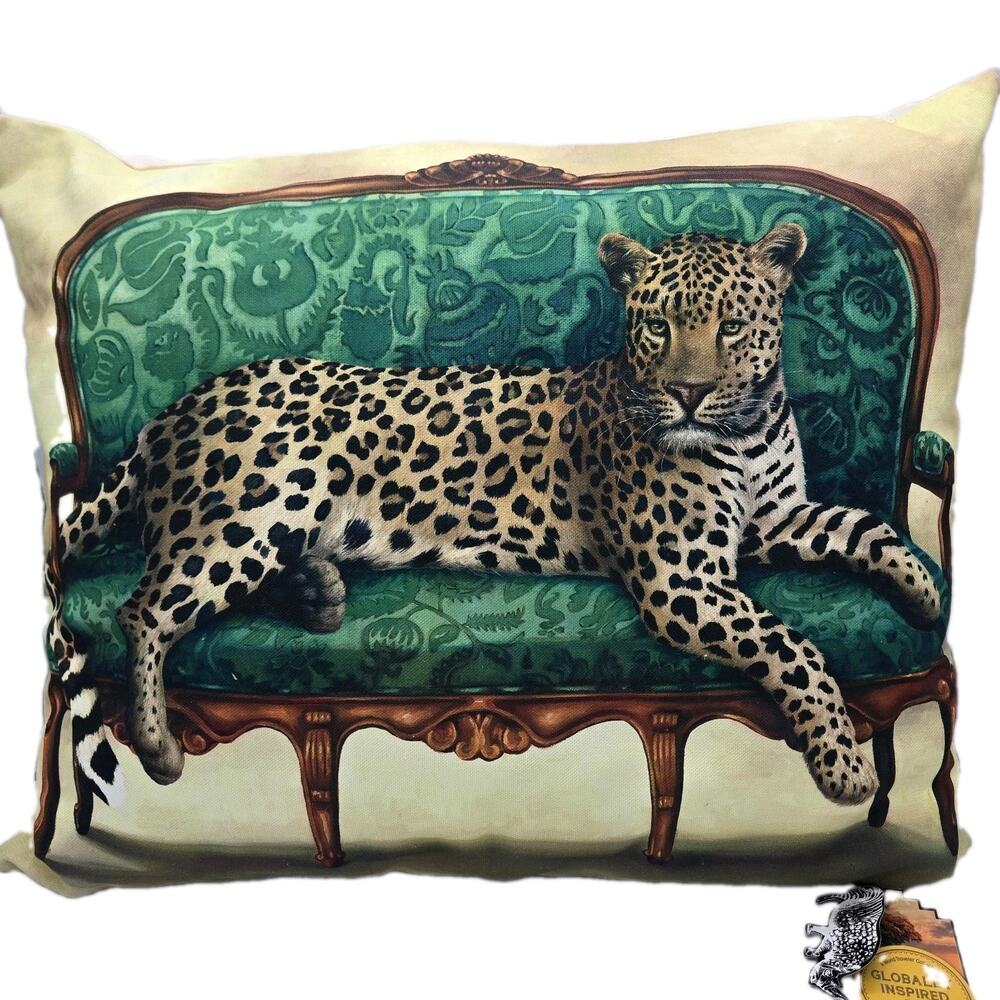 ARTSY SOUTH AFRICAN Inspired "Leopard at Leisure" Decor Pillow 22x18" NEW
